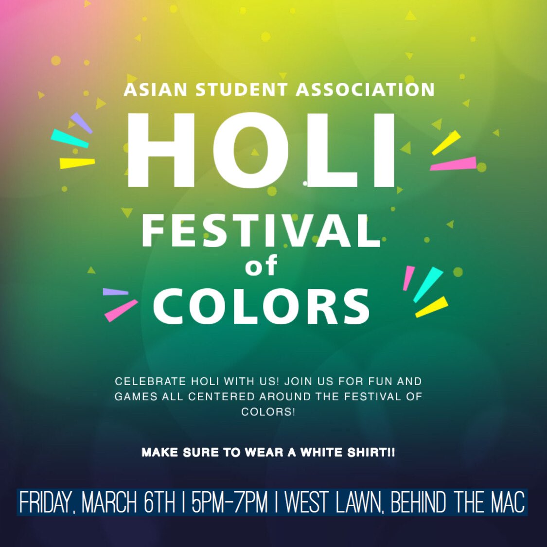 utarlingtonasa's tweet photo. (1/2)🔅 update: location change to West Lawn, Behind the MAC 🔅
you can finally have your cheetah girls: one world moment and join us for Holi. the festival of colors in celebration of winter ending and spring making its way back. https://t.co/VRwTpjo7Qm