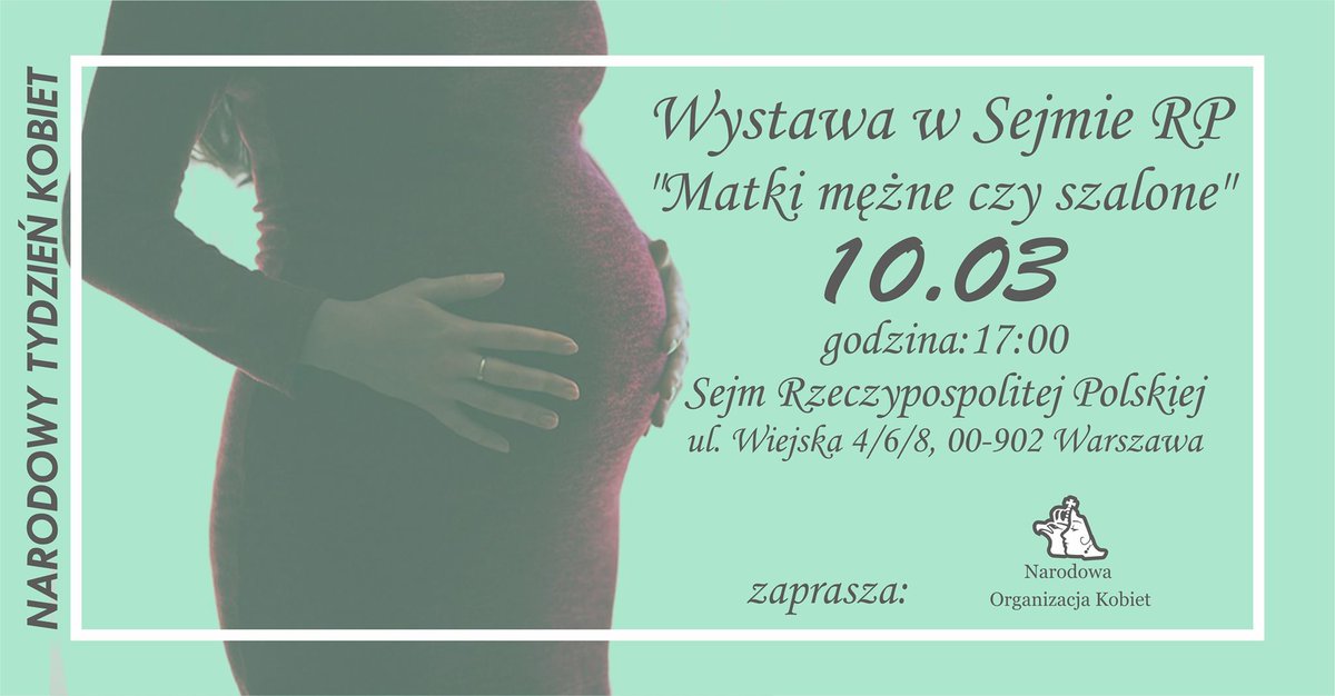 10 III-
"Matki mężne czy szalone" to wystawa autorki Marty Dzbeńskiej-Karpińskiej, opowiadająca o Odważnych, które zawalczyły o swoje dzieci, mimo tzw. "prawa do aborcji".
Prezentacja odbędzie się w Sejmie, w godzinach 17:00 - 19:00. 
ZAPISY do 8 marca!
facebook.com/events/3011636…