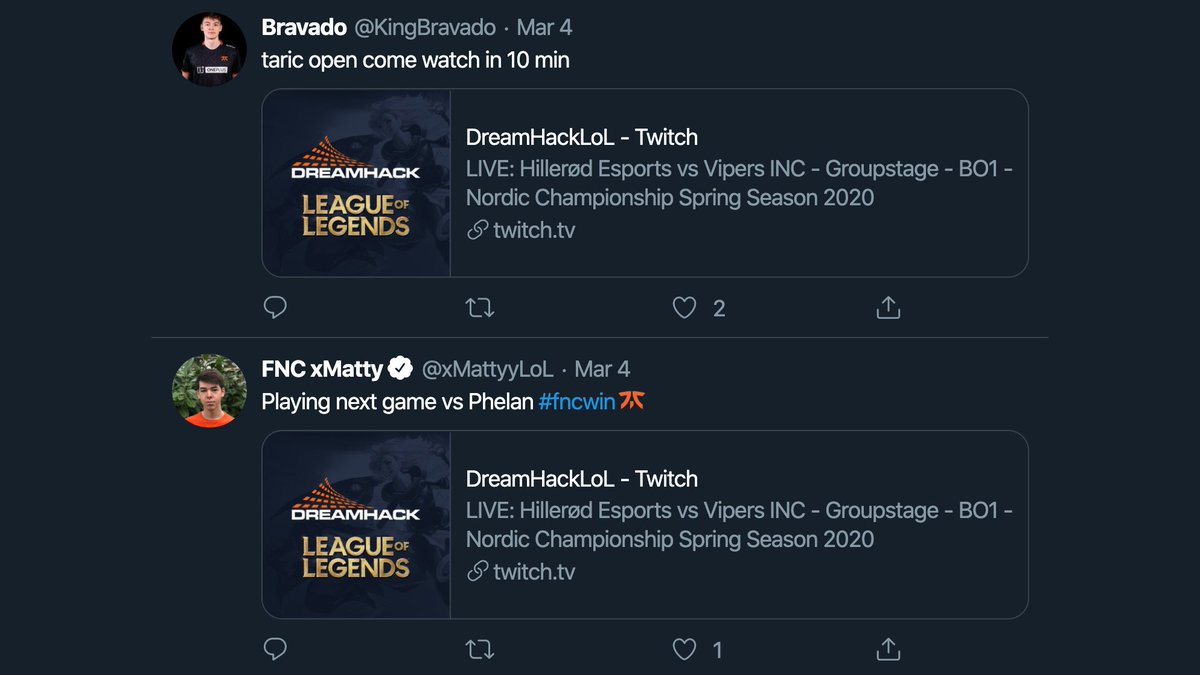 FNATIC's tweet photo. Botlane duo perfectly in sync 😩👌 #FNATICRISING #UKLC

Also, give us 420 likes for dim mode btw. #dimmode #dimmodebetterthandarkmode

https://t.co/NWQiBCAFzr https://t.co/L6yoKhKnSY