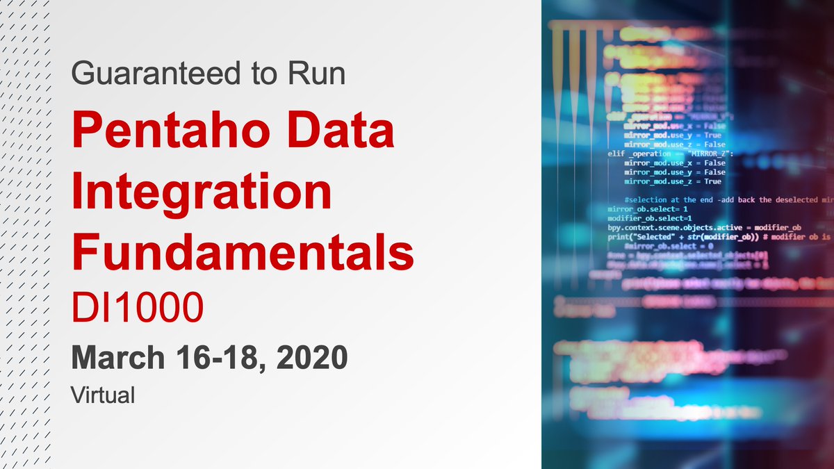 Pentaho's tweet photo. Learn basic functions and capabilities of PDI while gaining insight into best practices for successful use in real world cases. https://t.co/9fqY4yzm6E #LearnHitachi https://t.co/3566rZtofE