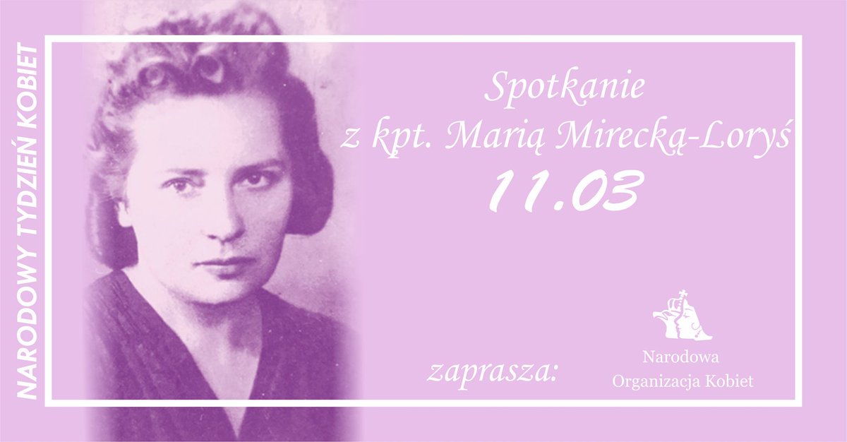 11 III Ze świecą szukać tak ciepłej i zaangażowanej kobiety, jak pani kpt. Maria Mirecka-Loryś, której nie mogło zabraknąć na naszym Narodowym Tygodniu Kobiet! :)

Na wydarzenie obowiązują zapisy pod adres wizyta.u.pani.marii@gmail.com facebook.com/events/1478331…