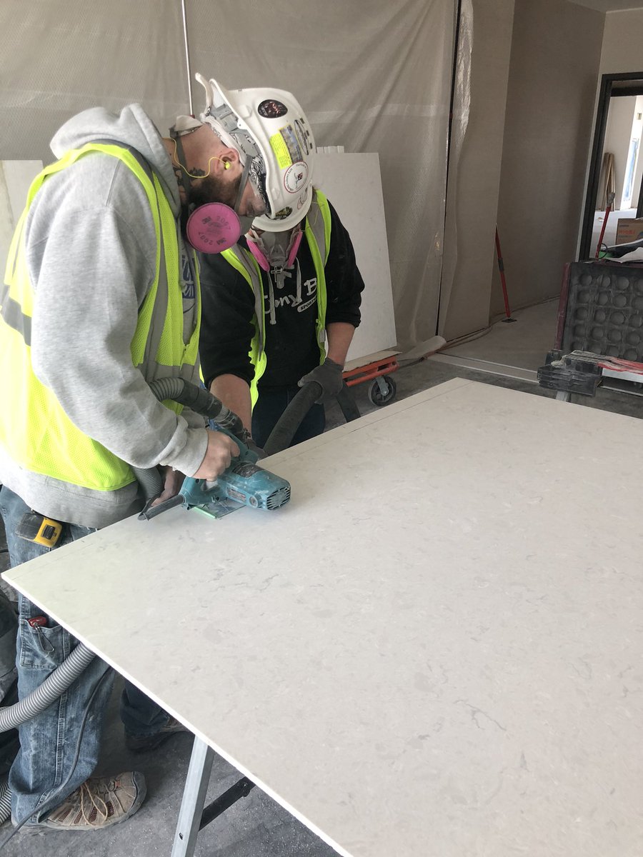 luxconst's tweet image. Things are moving along great installing the Cambria shower surrounds and counters at Viking Lakes Hotel👍
