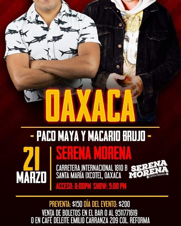 cortesiasparaf1's tweet photo. Fams conocedores de la #ComediaChida que viven en PUEBLA Y OAXACA, chequense que días podrán ir a disfrutar de @macariobrujo y @paquito_maya No se los pueden perder !! #FamsDeHuesoColorado 😉😎♥️ https://t.co/It7MbbpwC3
