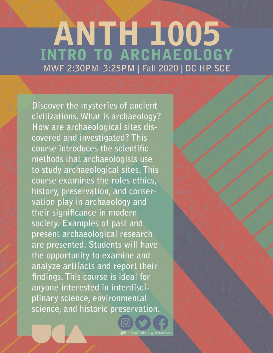 BearcatAnthro's tweet photo. Calling all
@UC_DAAP
&
@LindnerCollege
students who want to add an anthropological perspective to their work!
#ANTH1001 Cultural Anthropology
#ANTH1003 Biological Anthropology
#ANTH1005 Intro to Archaeology
#ANTH1007 Intro to Linguistic Anthropology
#AnthMore https://t.co/PyY3bBqMoc