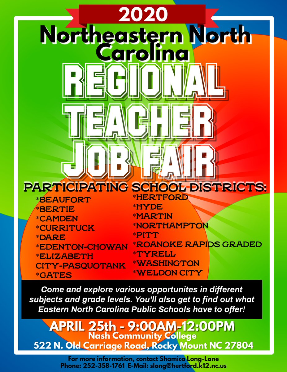 HCPS01's tweet photo. Attention teachers and future teachers! Meet us on April 25, 2020 at @NashCC from 9-12 and learn about all of the wonderful opportunities to #TeachNE #NENC! This event is free! https://t.co/VZ8GEirZgb