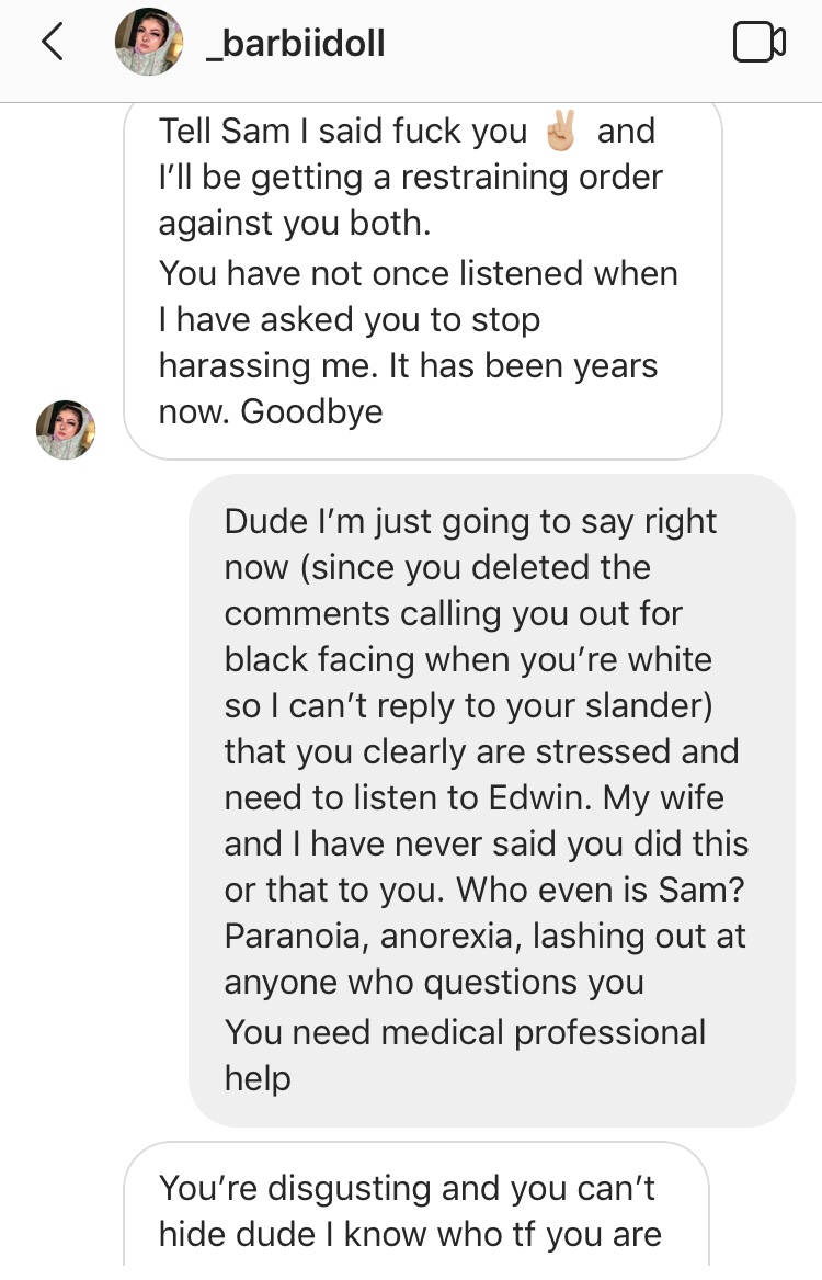 ElletheElf's tweet photo. These were sent in through the dms! What in God’s name is this?? A guy questions her about insinuating she’s not white and gets this .. #onision #lyldoll #patientzero #DeplatformPredators https://t.co/V0nbIBdbZe