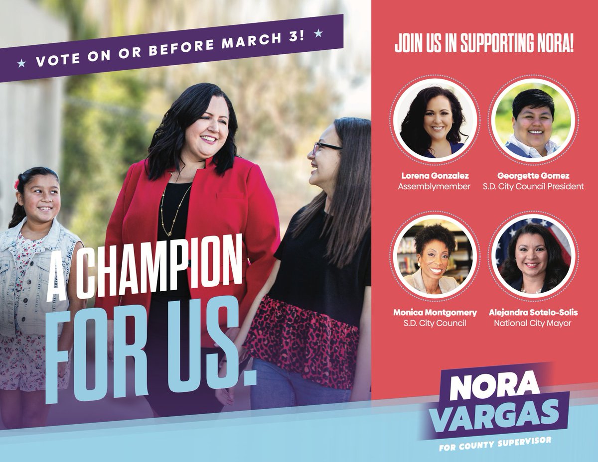 WeAreIncitement's tweet photo. Some branding, mail and social graphics for bad-ass @noravargassd running for San Diego Supervisor. The race is too close to call right now - we hope she pulls through!
#campaigndesign #progressivedesign #socialimpactdesign #politicalart #designforchange https://t.co/F1MEdX3Acn