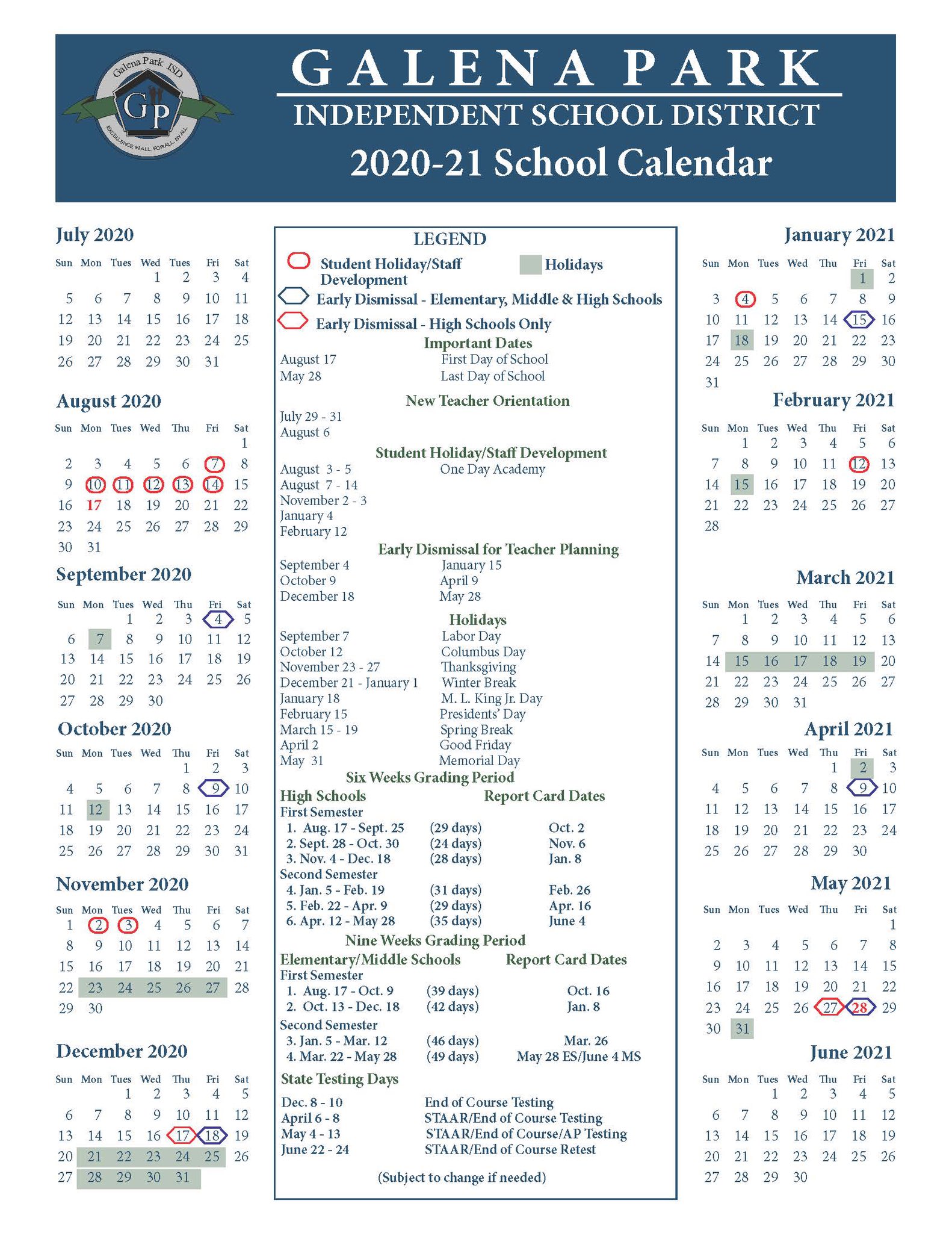 Galena Park Isd Calendar 2021 22 | 2021 Calendar