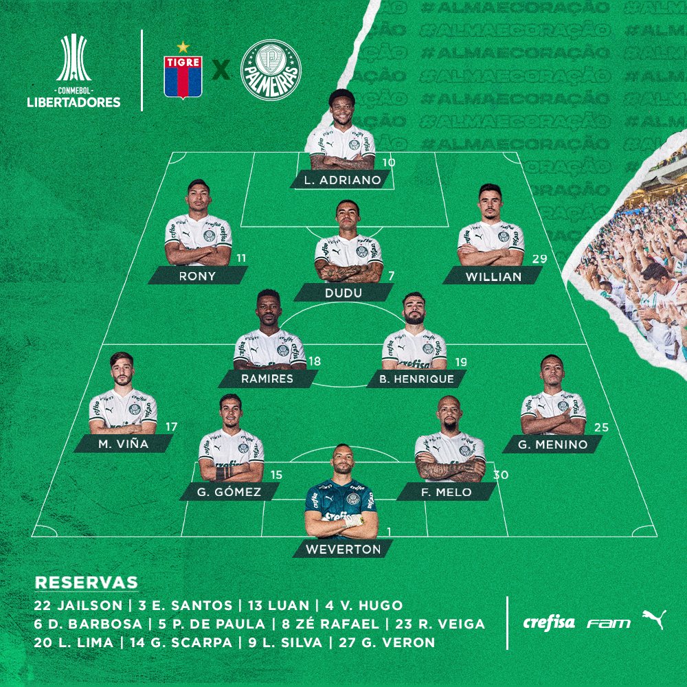 Palmeiras's tweet photo. ESTAMOS ESCALADOS PARA A ESTREIA! 🐷

#AvantiPalestra #AlmaECoração #TIGxPAL https://t.co/UUowSMD2In