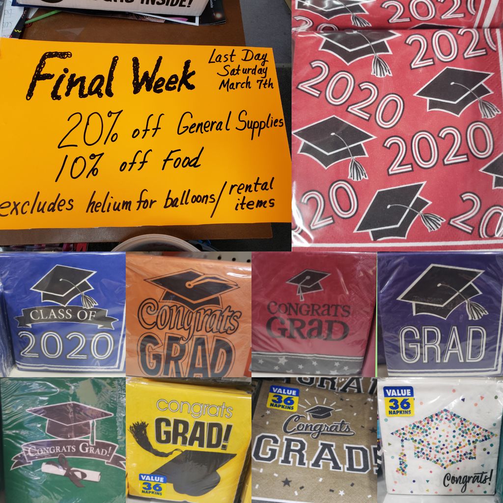 PartyProFtDodge's tweet photo. All graduation stuff 20% off til the end of Saturday March 7th!
3 days left!
.
.
.
.
#grad #grad2020 #Graduation2020 #graduation #partypro #partyproductions #shoplocal #shopsmall #iowa #partysupplies #party https://t.co/obZE3PEG66