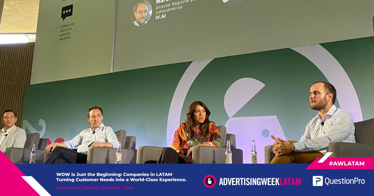 questionpro_es's tweet photo. En el escenario de #AWLATAM, los expertos nos cuentan cómo la tecnología, el lenguaje y el poder de una marca convincente pueden unirse para lograr los objetivos de negocio antes mencionados #QuestionProLive🔴 https://t.co/A3HCPxXWDx