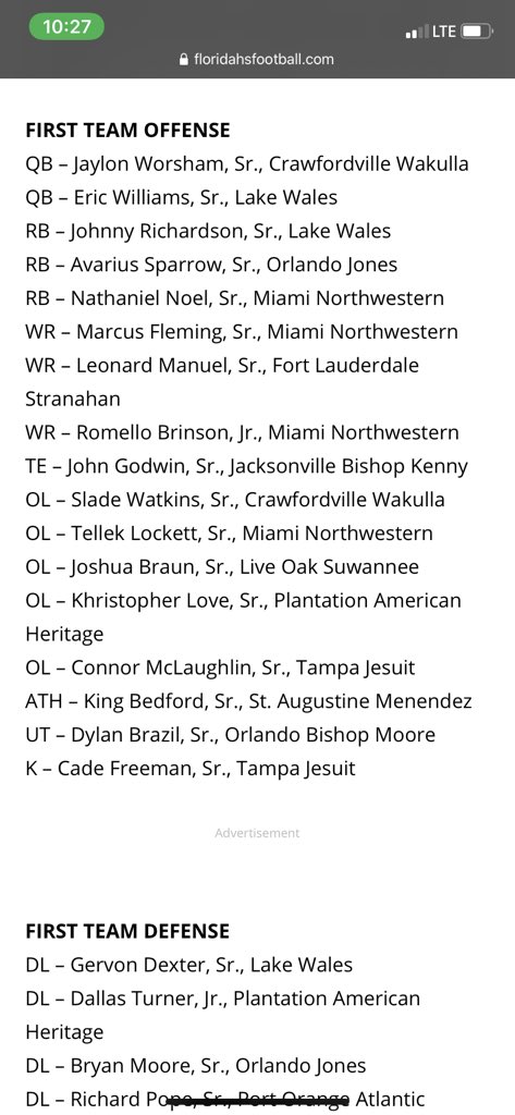 worsham_jaylon's tweet photo. I know I’m late but beyond blessed to be name Florida 5A player of the year/ First team all state this for the people that told me I wasn’t good enough or too small https://t.co/CODEiDqB89