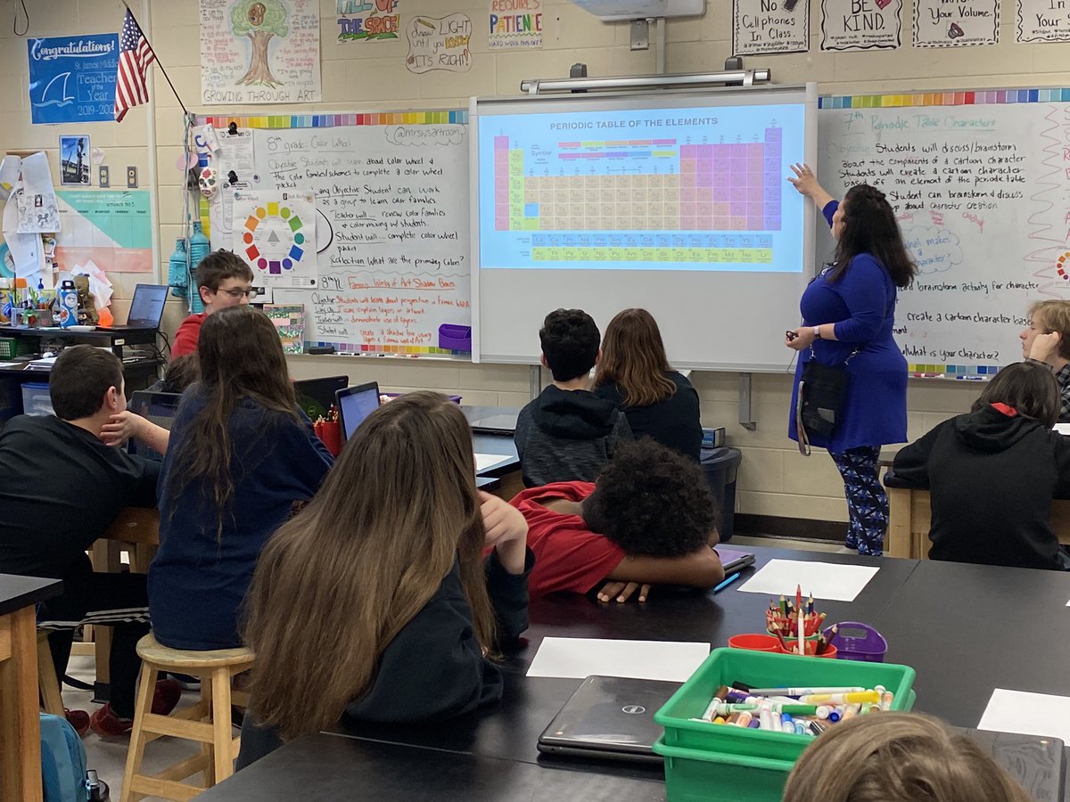 mrsw_artroom's tweet photo. Thank you @k_garrity for visiting our classroom today to talk with us about the periodic table and help us brainstorm for our element characters!! #middleschool #artlife #sharklife #middleschoolart #periodictable #crosscurriculum https://t.co/VnGTv1Vz9Z