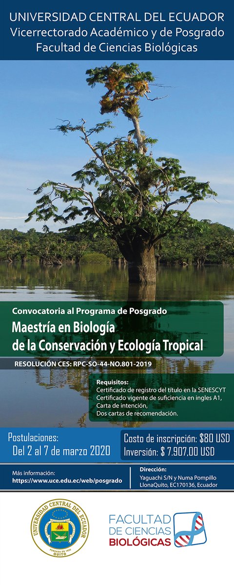 Posgrados_UCE's tweet photo. #INSCRIPCIONES
@Posgrados_UCE

#Maestría en Biología de la Conservación y Ecología Tropical
Más información »»
https://t.co/dL07azPKgz https://t.co/NrX6zdzFJ8