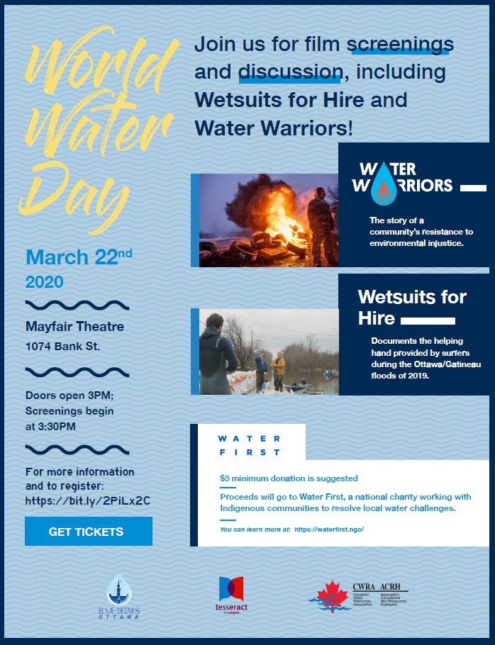 oliverdumville's tweet photo. World Water Day is back in Ottawa! Join @BlueDrinksOtt &amp; @CWRAONT to see inspiring short films and hear from influential leaders at @mayfairtheatre - Sunday, March 22 at 3PM - Tickets BY DONATION with proceeds going to @waterfirstngo – RSVP: https://t.co/zfZriMGnSu https://t.co/pDFUDwY8fE