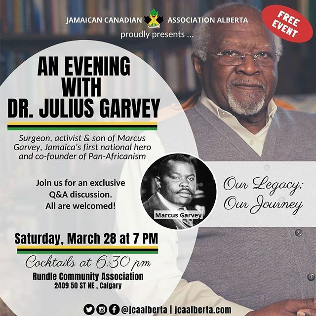 ** Check this out** The Jamaican Canadian Association Alberta (JCAA) will be hosting An Evening with Dr. Julius Garvey, surgeon and son of Marcus Garvey, Jamaica's First National Hero and co-founder of Pan-Africanism. #yycvibes  #mustattendevent  #yycmar… ift.tt/2TlwmIv