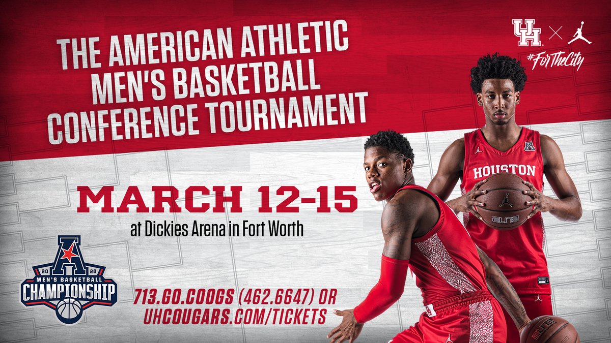 .<a href="/UHouston/">University of Houston</a> opens play in <a href="/American_MBB/">American MBB</a> Championship on Friday, March 13 in Dickies Arena in Fort Worth

VISIT bit.ly/2uUEI0n to order tickets &amp; join us!

#ForTheCity x #GoCoogs