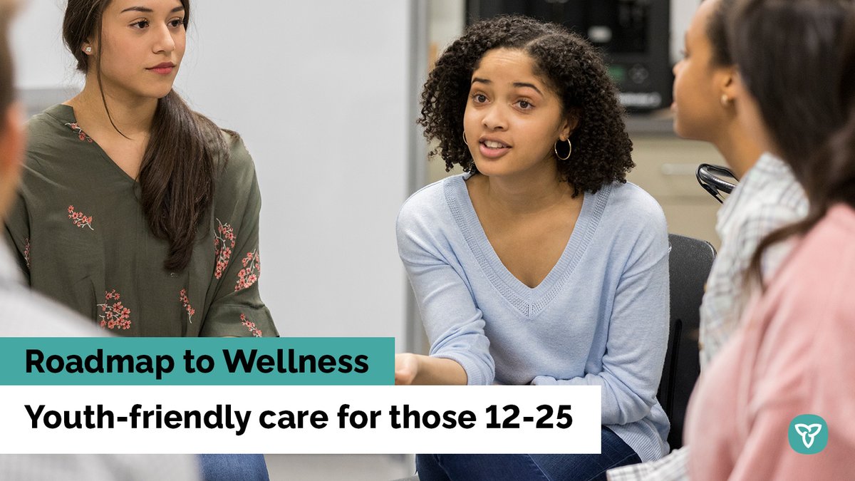 ONThealth's tweet photo. Ontario’s Roadmap to Wellness includes creating innovative solutions like youth wellness hubs which aim to bring #MentalHealth &amp; addictions services to youth aged 12-25 (and their families) at the right time &amp; in the right place. Find a location near you: https://t.co/oDUFOw5Qzg https://t.co/FhECnY42FU