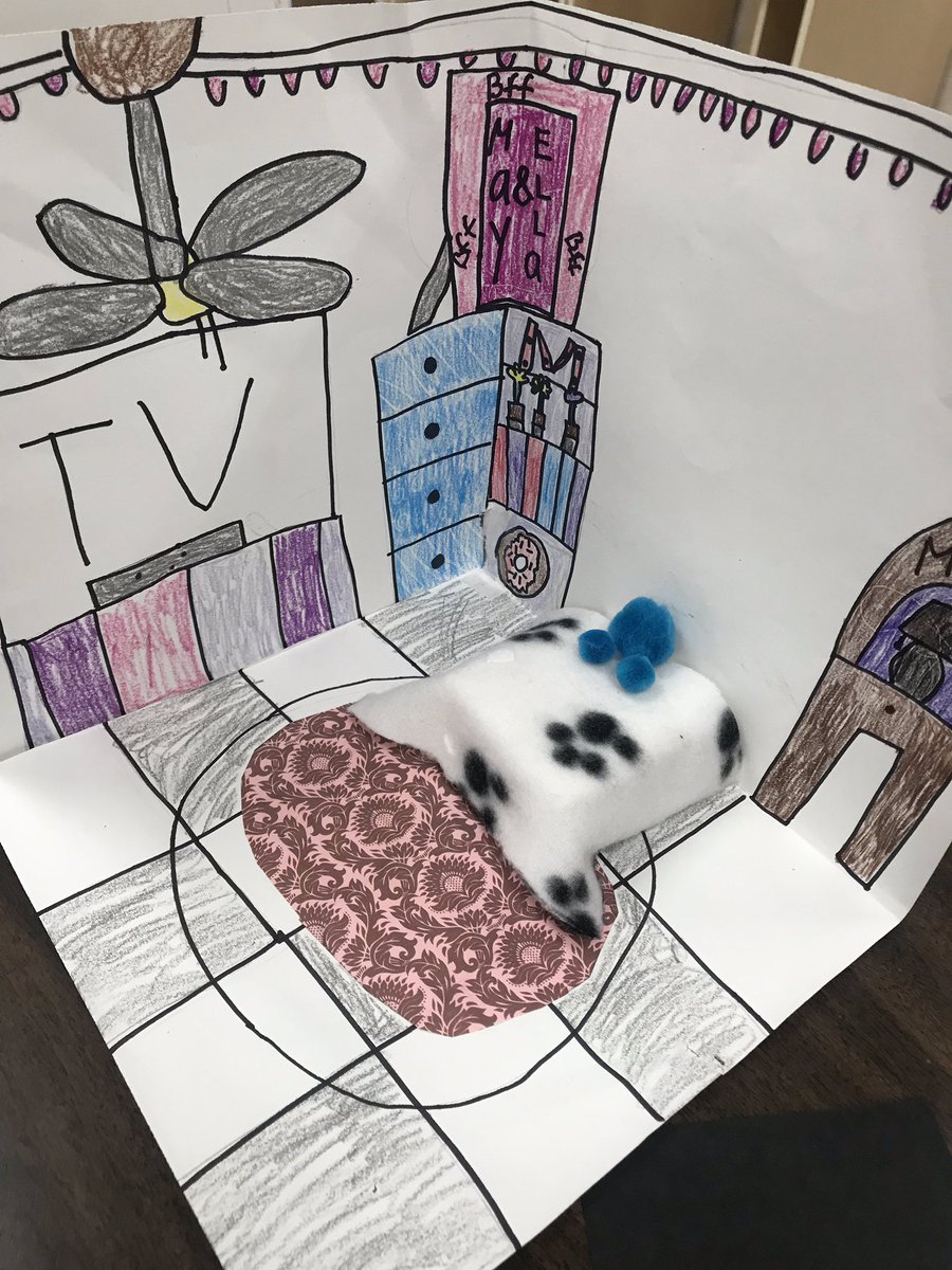 EmilyClonts's tweet photo. I just had to share a little peek of these bedrooms in progress by 4th grade.  They are having so much fun designing their 3D dream room!  Stay tuned for more bedrooms as they finish up #artrocks #telegraphisawesome https://t.co/5KCt6vqDkx
