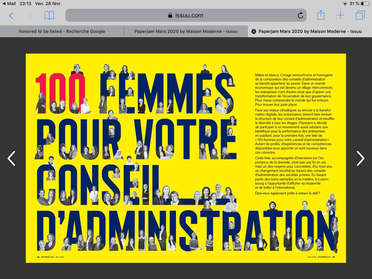 joelleletsch's tweet photo. #100Femmes
Honored to be listed with so many wonderful women !
Well done #paperjam
#diversity #womenonboard https://t.co/hSW8M77gtu