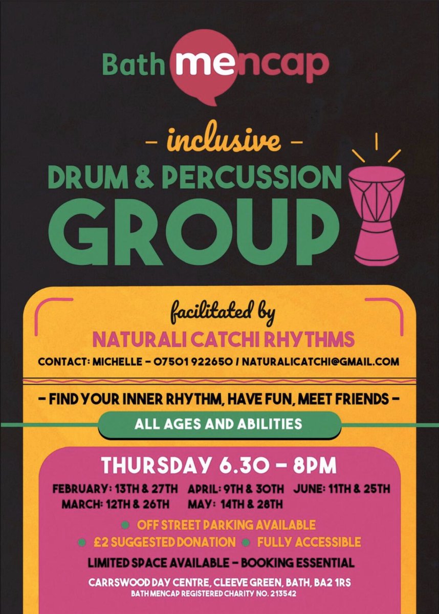 Inclusive drumming session tomorrow at Carrswood! Come along and release your inner Ringo Starr! 🥁