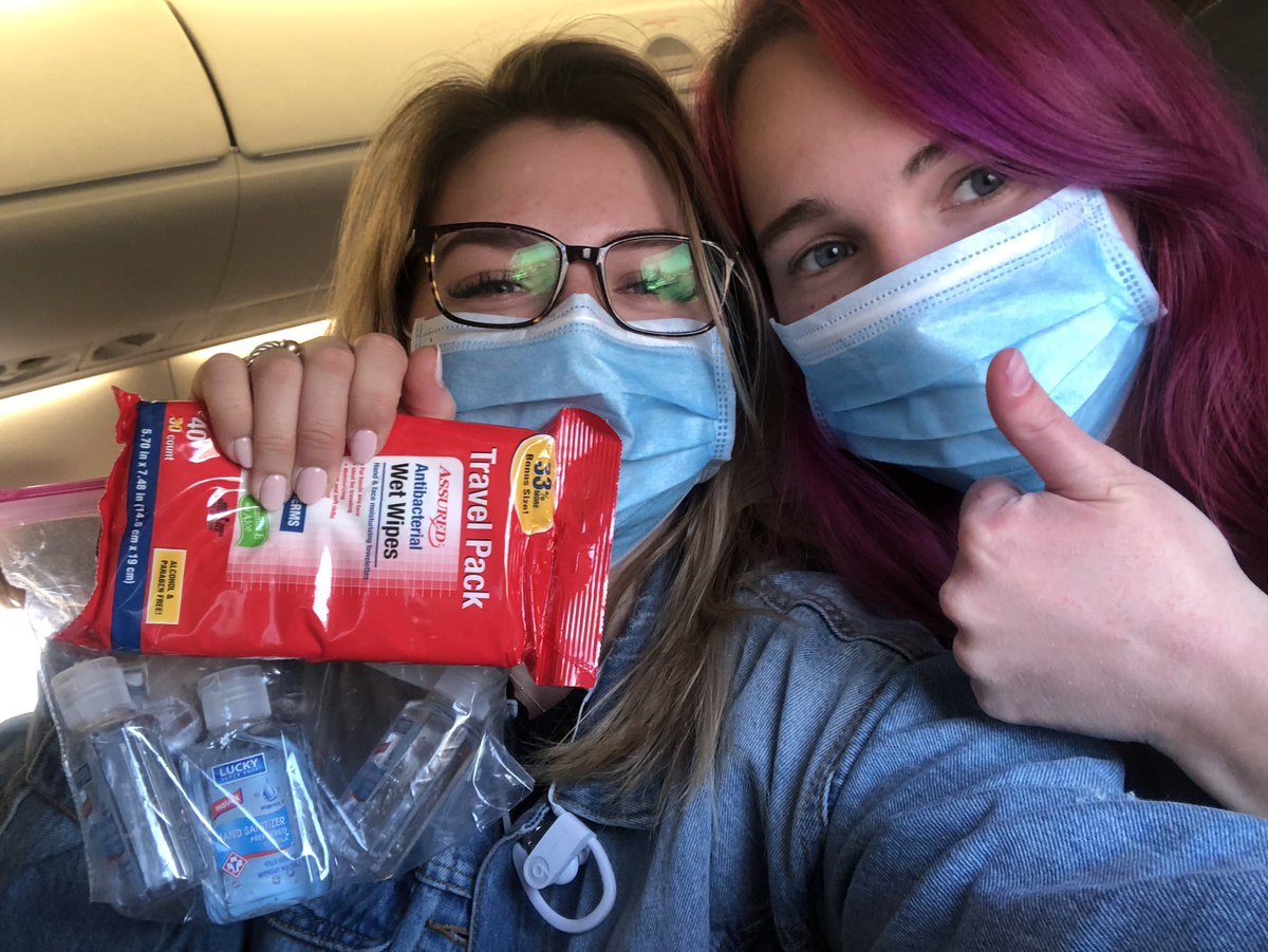 h_brooksd's tweet photo. Thanks mum for our Coronavirus protection kits 😂✈️ and we’re off #springbreak https://t.co/wSfO2hD3B0