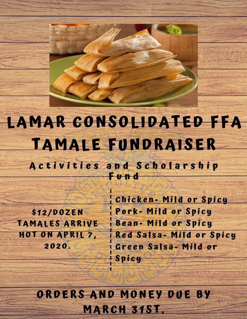It's that time! Tamale sales are going on now. See an FFA Officer or go to Mr. Parker in E110 to place your order!!!