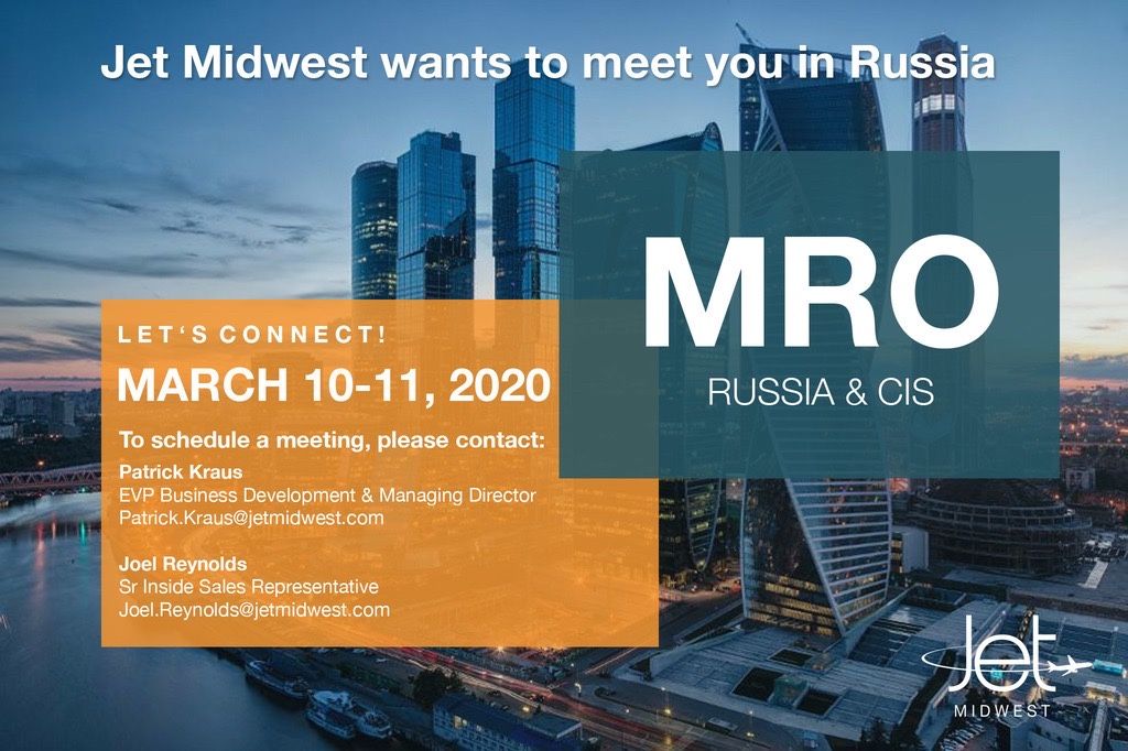 JetMidwest's tweet photo. We will be attending MRO Russia 2020 in Moscow from March 10-11! Schedule a meeting with Patrick Kraus or Joel Reynolds!

#jetmidwest #industryleaders #aviation 
#aviationphotography #aviationlovers #AvGeek #mro #boeing #mrorussia #moscow #aviationdaily https://t.co/2MFpwndwRT