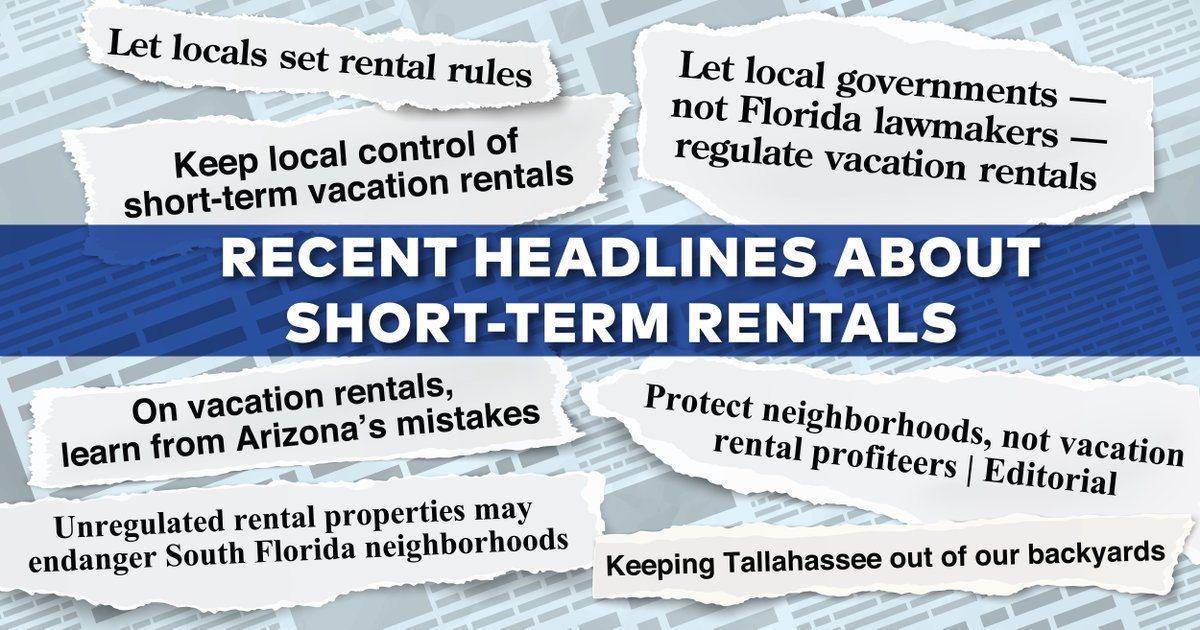 FLCities's tweet photo. Residents &amp; local officials throughout the state are in unison on having local authority over short-term rentals! FL's 412 cities are too diverse for a one-size-fits-all preemption! Let cities determine what’s best for their communities! #LocalVoices #LocalChoices #FlaPol #Sayfie https://t.co/RjScNQjUcM