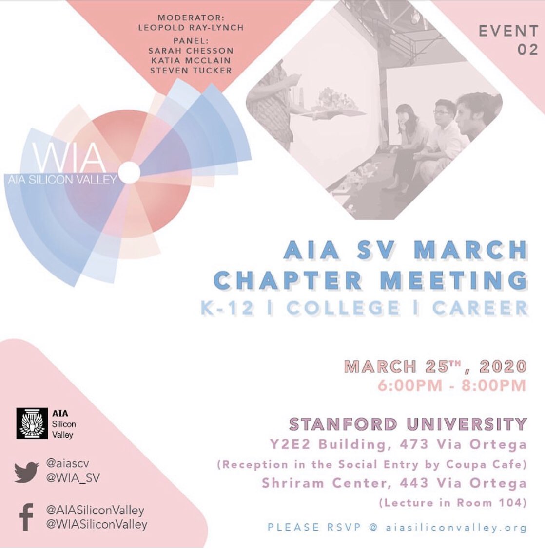 WIA_SV's tweet photo. K-12 || COLLEGE || CAREER
Join Women in Architecture @aiascv & @AIASMC; 3/25 Panelists Steven Tucker, Sarah Chesson, Katia McClain, Leopold Ray-Lynch @sfnoma. Developing support structures for people from diverse socio-economic backgrounds. @Stanford RSVP
https://t.co/juMbscn2gX https://t.co/fDWoXMovO2