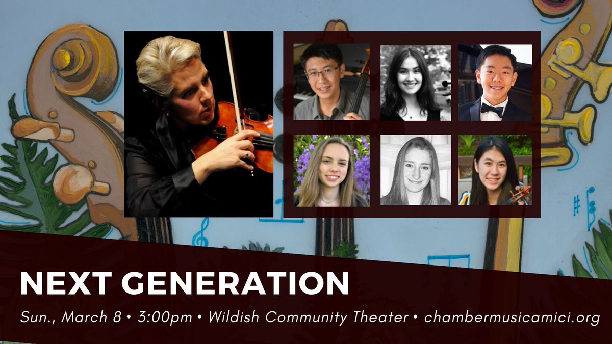 Chamber Music Amici:
Next Generation
Sunday March 8th, 3:00 PM
 
Program:

Sextet No. 1 in in B-flat Major, Op. 18, Johannes Brahms

Piano Quintet No. 2 in E-flat Major, Op. 87, Antonín Dvorak

Tickets: app.arts-people.com/index.php?show…

Season Tickets available by Phone: (541) 953-9204