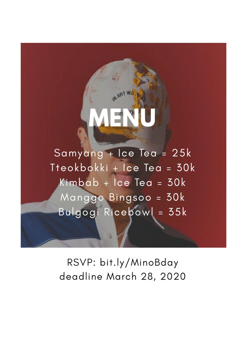 cl0w_reed's tweet photo. π MINO BDAY EVENT π
π 4 April 2020
πHanbingo Korean Food & Dessert
Jl. Perumnas No 93, Dabag, Condongcatur, Depok, Sleman, Yogyakarta
π 16.00-19.00
π³ RSVP 15K
π https://t.co/SCG02jgM83
π± Line: zk.rizka
#MINO #WINNER #INNERCIRCLE #INNERCIRCLEJOGJA #ICJOGJA https://t.co/hNpaAuM5i5