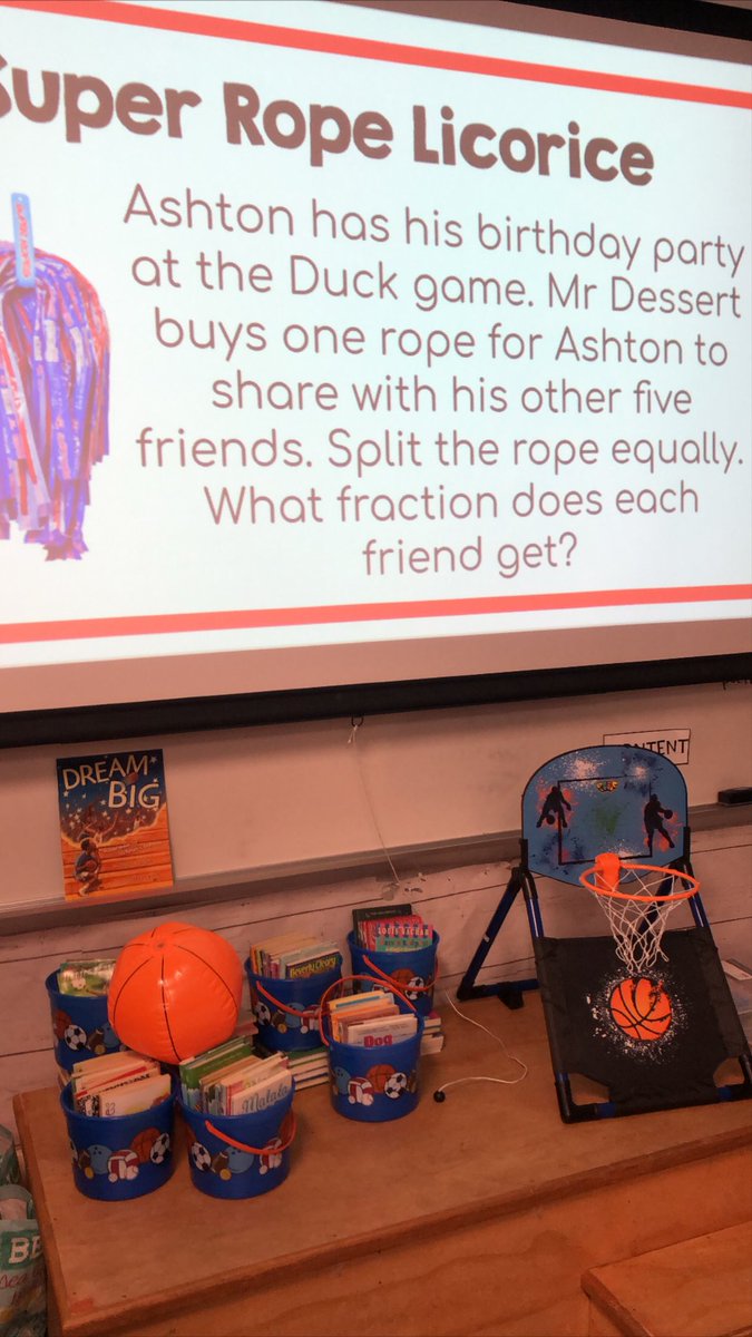 sixthgradecity's tweet photo. Bringing basketball into math too! Because who can pass up some red ropes at a game? Today we split up red ropes into fractional pieces based on story problems Just enhancing our Bridges lesson that already had a version of this activity!@EngageTeachers #engageHSD #proudtobeHSD https://t.co/YjDLmjP1Dx