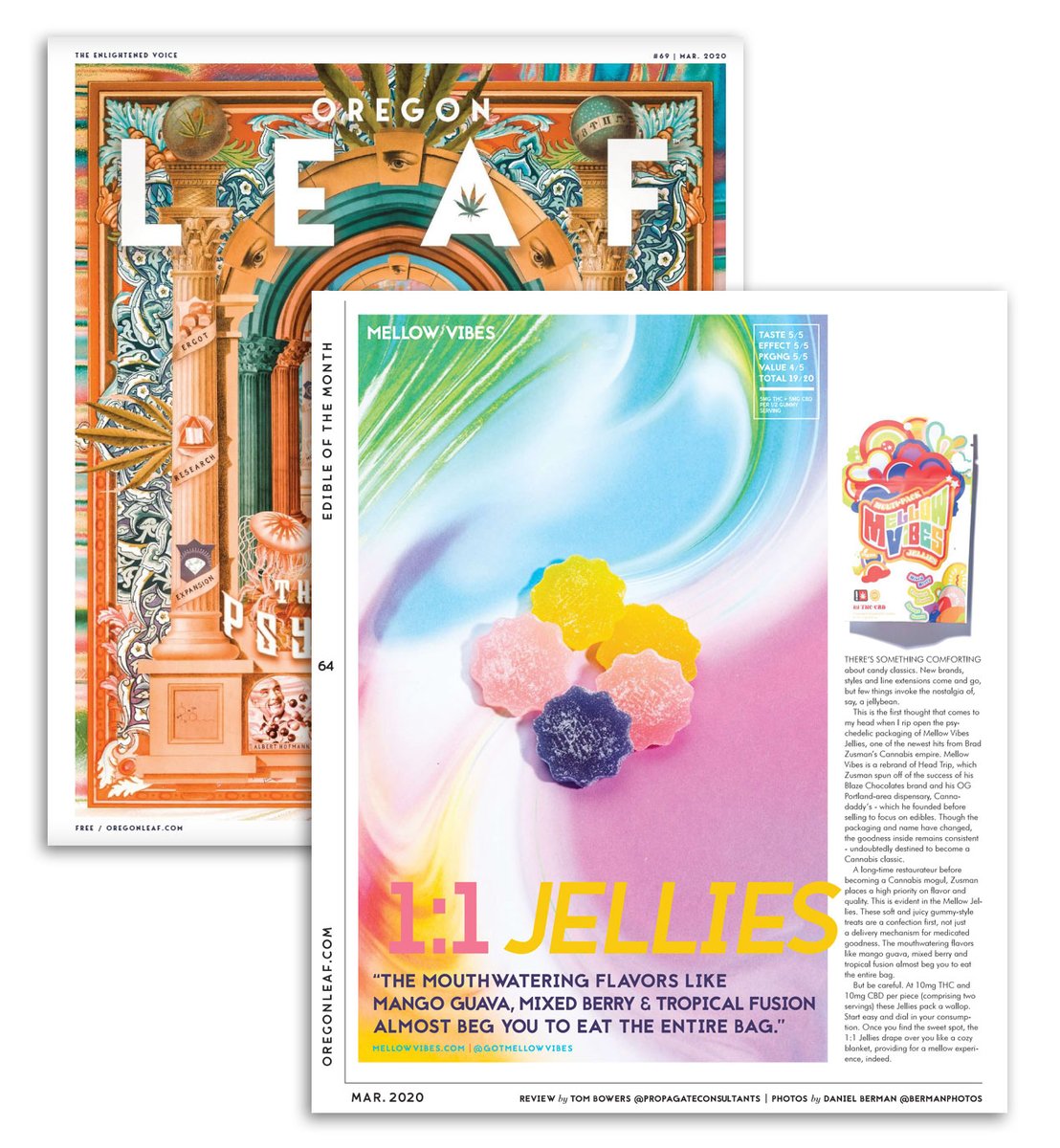 GotMellowVibes's tweet photo. Check out this fantastic review in Oregon Leaf​ Magazine of Mellow Vibes 1:1 CBD THC Jellies on page 64 of March 2020!

Link To Article [https://t.co/RfIb2YLeAI]

#gotmellowvibes #oregonleaf #edibles #cbdedibles #ediblereview https://t.co/QCdDe2haFE