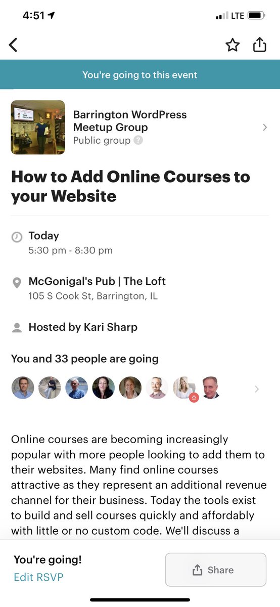 DMarketingU's tweet photo. Looking for networking opportunities? Try the @Meetup app. Tonight I'm at the #BarringtonWordPressMeetup group learning about "How to Add an Online Course to your WordPress Website" with over 25 people in the Chicago suburbs. https://t.co/KbqfhfVexk