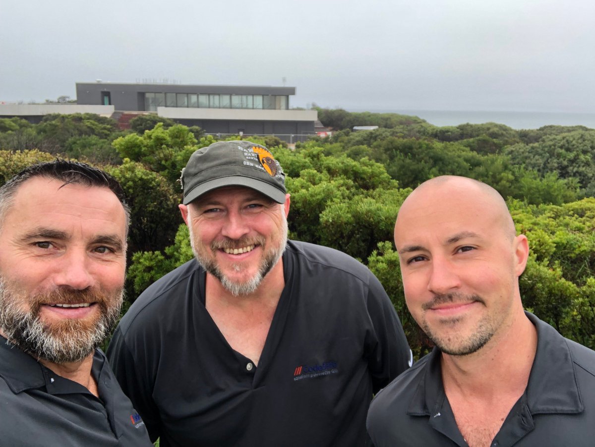 CodeSafe_Media's tweet photo. What would you prefer to be doing on a rainy day in Melbourne? The #CodeSafe Solutions team are getting saturated but having a great time at the Worksafe Victoria charity Golf Day in Torquay. We are raising money for a great cause - The Barwon Health Foundation. https://t.co/mAweXSxcDu