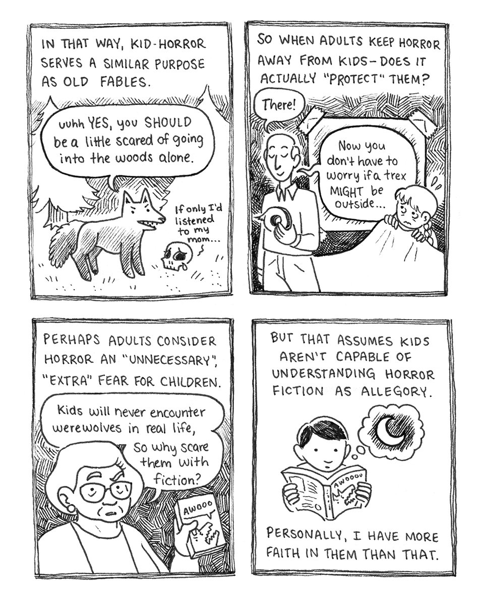 melgillman's tweet photo. *pops open coffin lid*
Good eeeeeevening: I drew a quick little comic essay today about a topic near and dear to my heart -- horror for kids!

Or, "why some kids like to read books that scare them, and why you should let them" https://t.co/rd0cSzGabw