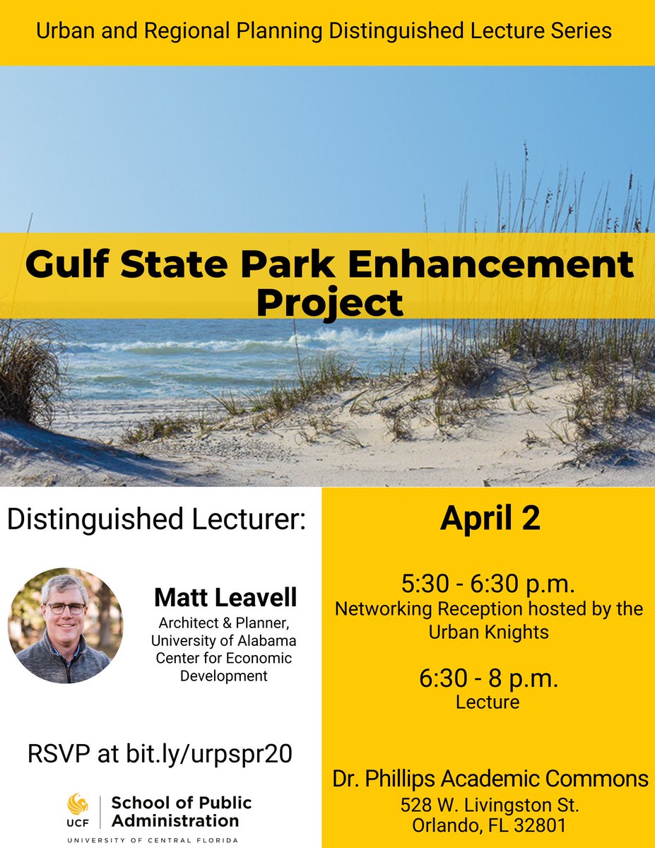 ucfurbanknights's tweet photo. Don't miss the spring Urban &amp; Regional Planning Distinguished Lecture Series on April 2nd!!! 

#ucf #ucfdowntown #urbanplanning #planning #msurp https://t.co/8Is1DkTqBA