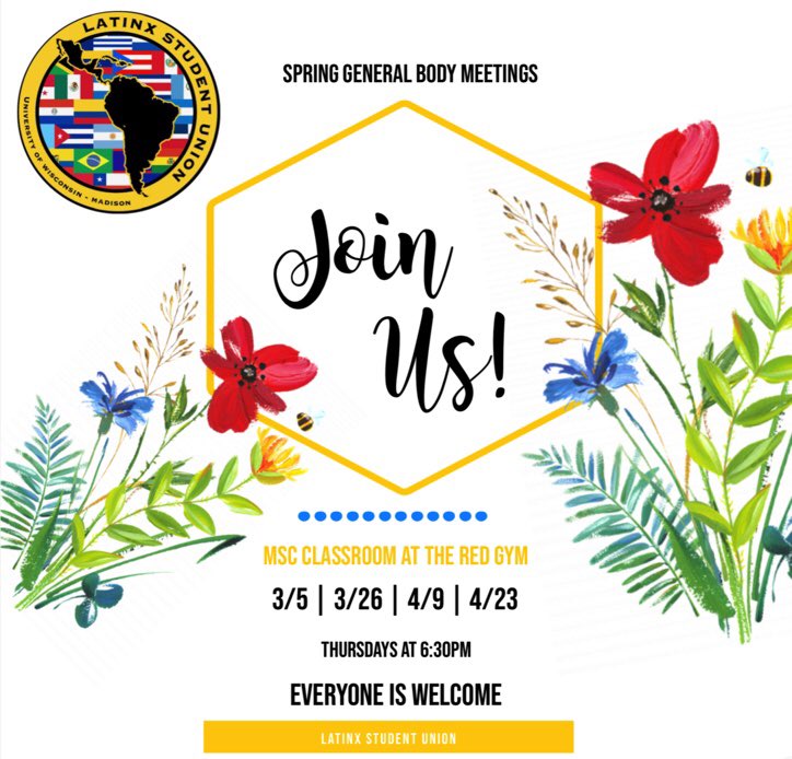 If you’re looking for ways to be more involved on campus, join us for our General Body meetings!🤩

Next meeting is THIS Thursday, where we will be discussing the use of “x” in Latinx, and why our organization chooses to use it. Everyone is welcome, like always! 👏🏽💛