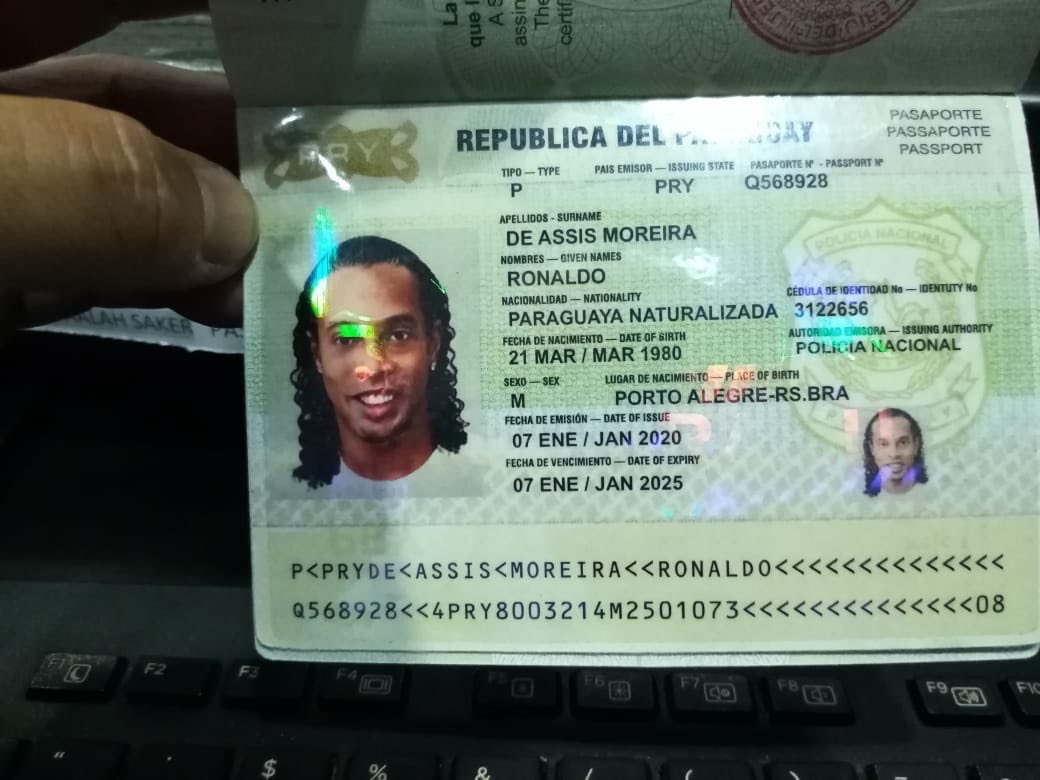 Ronaldinho and his brother have been arrested for entering Paraguay with fake passports.His fake passport shows his correct name, birthplace, and birthdate, but it falsely suggests that he’s a naturalized Paragauay citizen. [ @Santula]