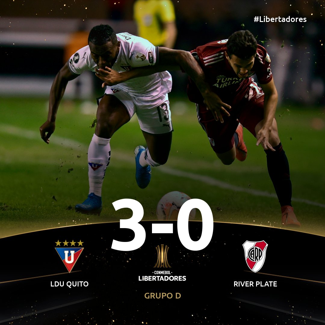 Libertadores's tweet photo. @LDU_Oficial @RiverPlate 🔥🇪🇨 ¡Goleada de @LDU_Oficial!

🏟 Como local, venció 3⃣-0⃣ a @RiverPlate en la Fecha 1 del Grupo D de la #Libertadores.

⚽ Goles de Guerra, Borja y Sornoza. https://t.co/VmRYfEtxgt