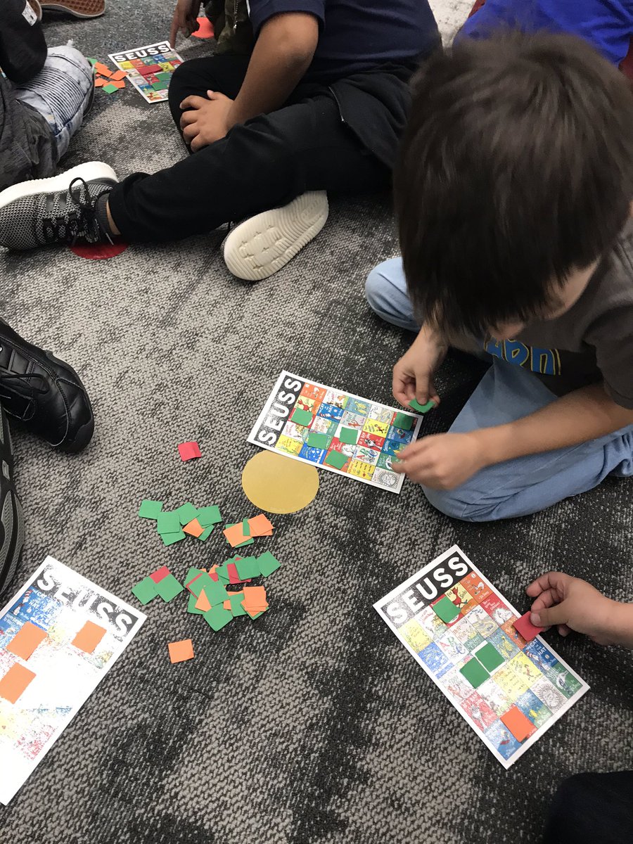 MsGraf_OLE's tweet photo. First grade had fun playing Bingo during Dr. Seuss week! @LeopardsLibrary https://t.co/n8VYYajesg