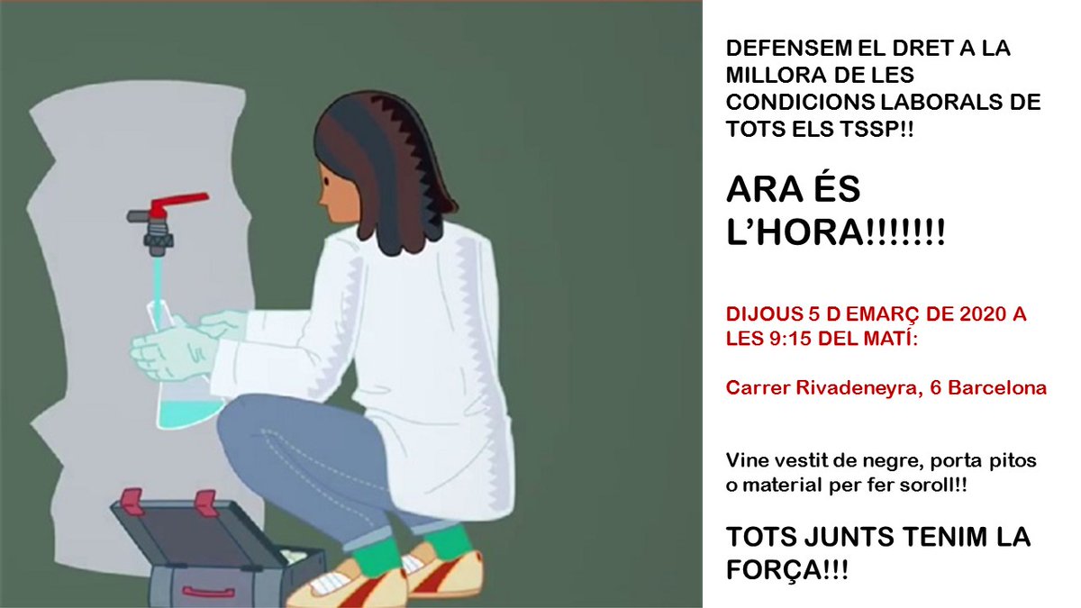 TSSP19's tweet photo. Les Tècniques Superiors de Salut Pública (TSSP) de diversos departaments de la Generalitat de Catalunya farem escoltar la nostra veu en defensa d'una millora laboral per a tot el col·lectiu.  Portem 14 anys de reivindicacions sense èxit. Demà en lluita! No hi falteu! https://t.co/NH5GXJQIUs