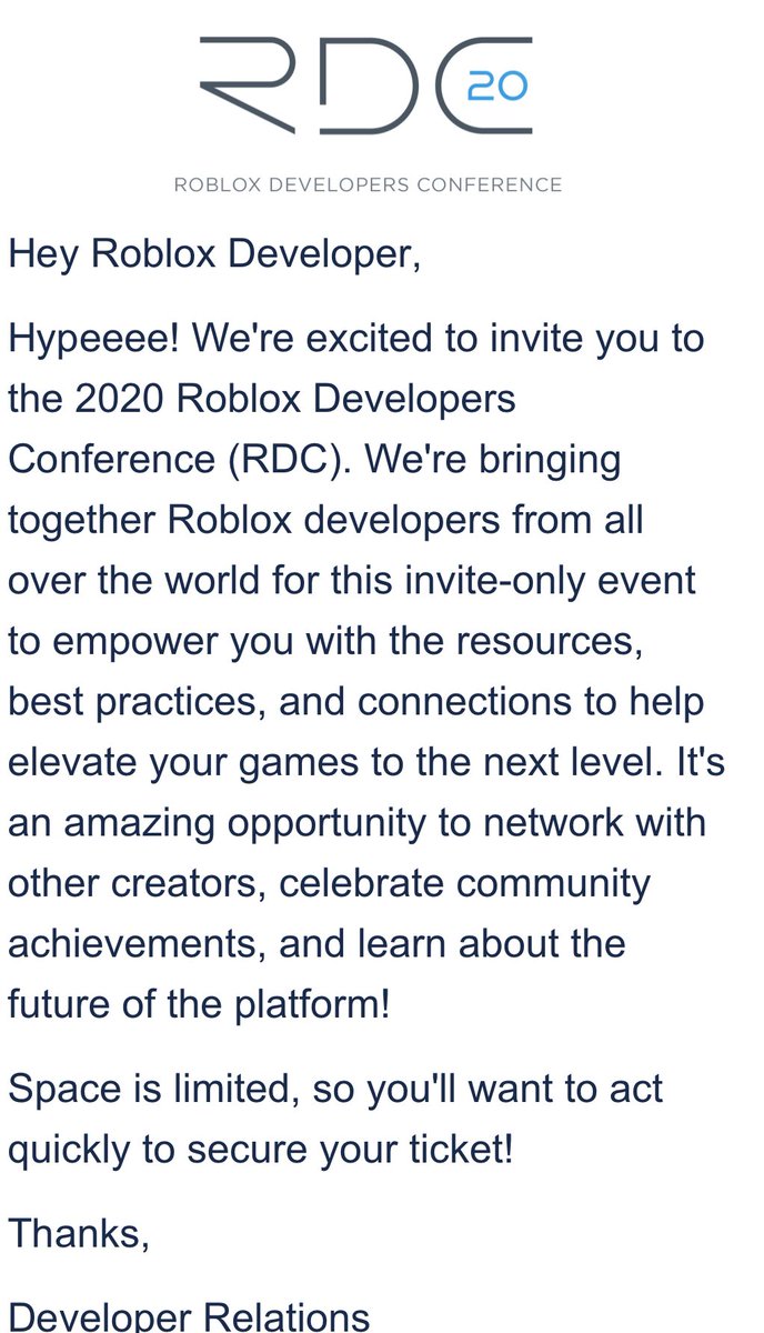 Rush X On Twitter I M Happy To Announce I Will He Attending Rdc2020 This Summer I Can T Wait To Come Back Thanks So Much Roblox Https T Co Yswb6awmwl - roblox developer forum 03 2020
