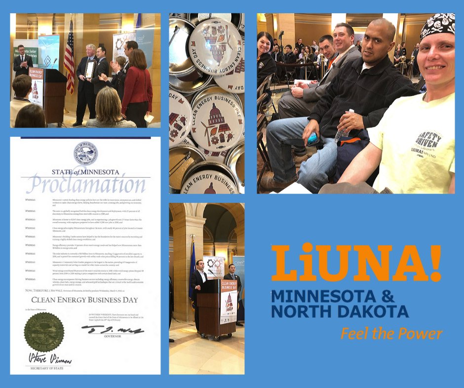 LIUNAMinnesota's tweet photo. #LIUNA brothers & sisters have built & maintained traditional power plants across MN for generations. We asked #MNLeg members today to support the #CleanEnergyFirst bill to protect workers who need good local jobs as we transition towards clean energy. Happy #CleanEnergyBizDay! https://t.co/ZwpChIOaHN