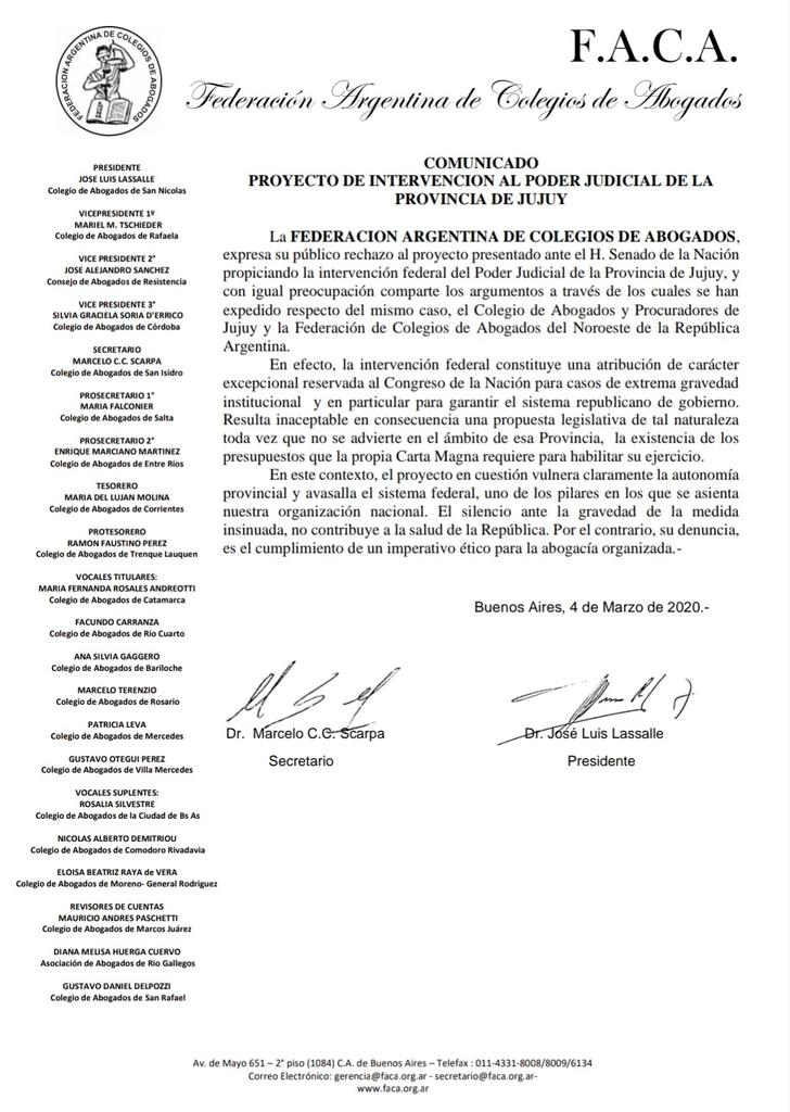 mabyburgos's tweet photo. Comunicado de la Federación Argentina de Colegios de Abogados 👇⚖ #JujuyNoSeToca https://t.co/YrP1xuJefj