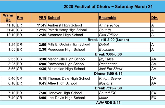 This is the official #FOC2020 schedule! Super excited to see all of these amazing group!