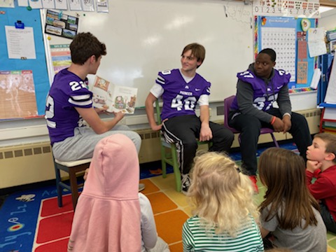 SealsMichelle's tweet photo. Pioneer HS student-athletes are good readers too! Thanks for reading to Seals' kindergarten @A2Eberwhite  for #marchisreadingmonth.  @A2schools @A2SchoolsSuper https://t.co/TWC1ZDq12r
