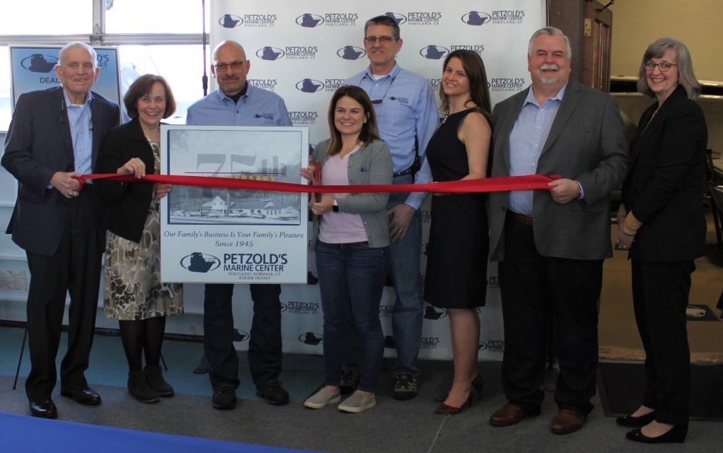 PetzoldsMarine's tweet photo. Cutting the ribbon on our 75th year with Larry McHugh @MdsxChamber, @sbransfield1, &amp; State Rep. Christie Carpino #75years #familyownedbusiness #portlandct https://t.co/cnbGmPCJJZ