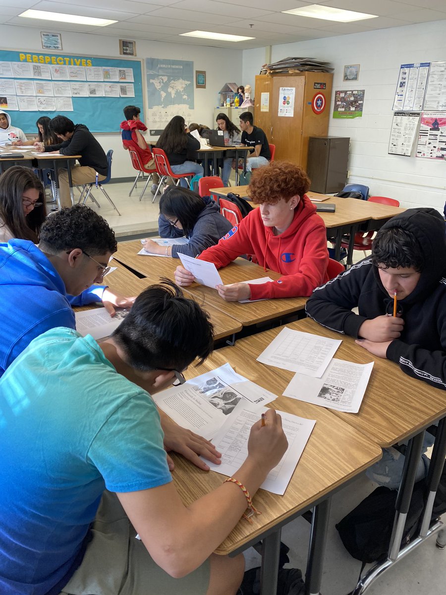 MLADickinson's tweet photo. My English 10 students did such a good job today in this jigsaw activity where they read and helped each other learn about genocides that have happened since the Holocaust so they #neverforget #AHSPOGsquad #round1 #round2 https://t.co/qBL9YYnEBQ